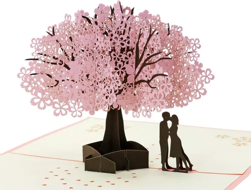 PENTA ANGEL Tarjeta de flor de cerezo hecha a mano con diseño de flor 3D, romántica carta de felicitación de aniversario, boda, San Valentín,