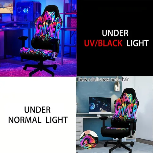 Miniatura 6 de Blacklight - Funda para silla de juegos, protector de silla de deportes electrónicos reactivo a los rayos UV con diseño de calavera de neón