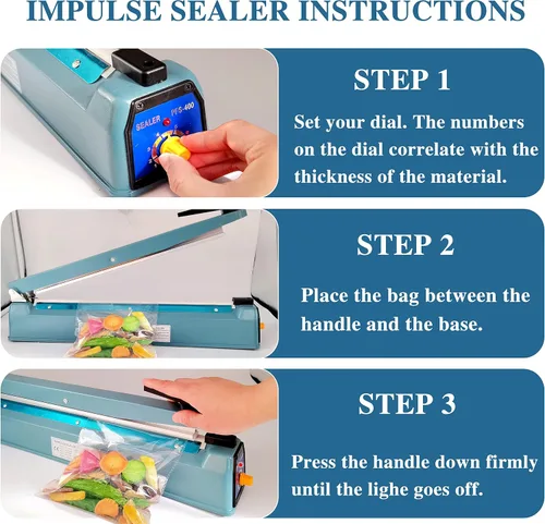Miniatura 5 de Sellador térmico Impulse de 16 pulgadas para bolsas Mylar, máquina selladora de calor para bolsas de plástico/polietileno/galletas, sellador manual