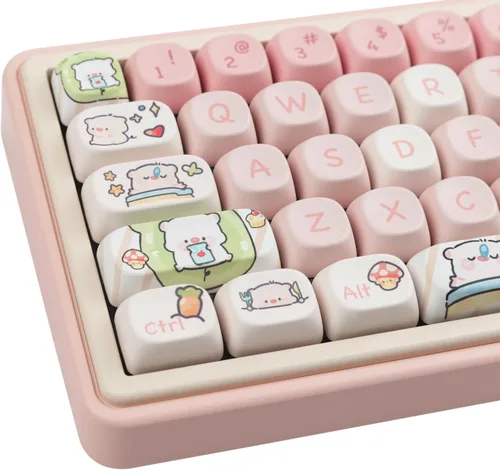 Hyekit Teclas PBT - 145 Teclas Perfil MOA Cerdo Rosa, Conjunto de Teclas Lindas con Sublimación de Tinte para Teclado Mecánico con Interruptores