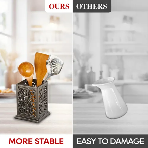 Miniatura 7 de jogreful Soporte para Utensilios de Cocina, Olla de Cocina de Hierro Fundido para Encimera, Organizador Extra Grande de Utensilios con Base Café