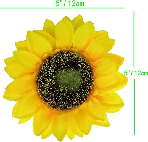 Miniatura 3 de Flores artificiales, 30 cabezas de girasol de seda de 5 pulgadas de ancho, girasol falso de aspecto real para pasteles, flores, centros de mesa