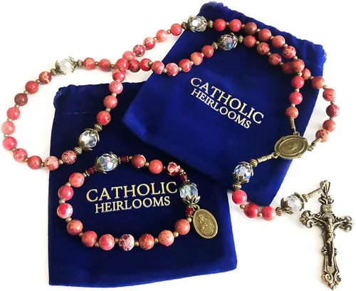 Miniatura 3 de Juego de rosario y pulsera de piedra y cristal Sagrado Corazón de Jesús en caja - Rosario Católico - Rosarios Catolicos - Regalos Católicos