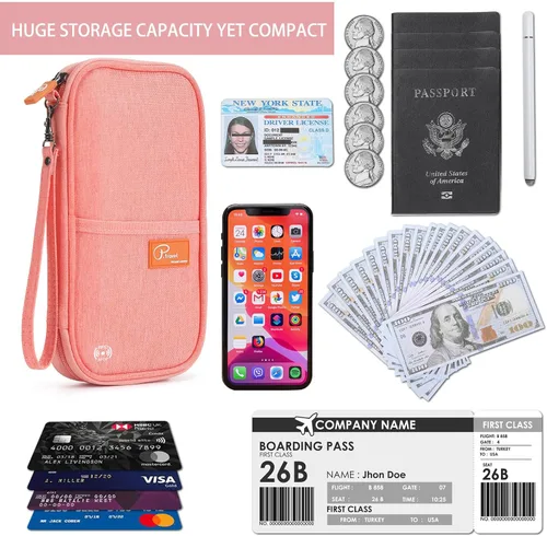 Miniatura 36 de VanFn Cartera RFID para pasaporte de viaje, soporte para pasaporte familiar, organizador de documentos de viaje serie P.Travel (nailon, gris)