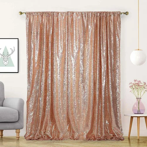 Miniatura 11 de Cortinas de fondo de lentejuelas negras con purpurina de 2 x 8 pies, 4 paneles para decoración de bodas, fiestas de cumpleaños, despedidas de Negro