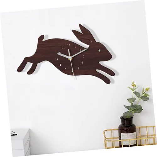 Miniatura 8 de BESPORTBLE Reloj de pared en forma de conejo Reloj de pared de madera para el hogar del niño