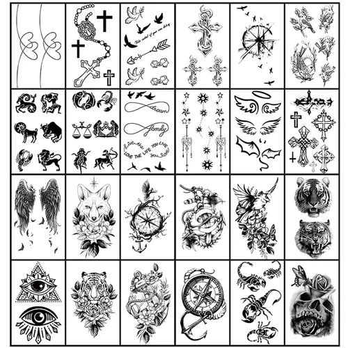 Miniatura 3 de Yazhiji 36 hojas de calcomanías temporales de tatuajes, 12 hojas de tatuajes falsos para hombres o mujeres, con 24 hojas, color negro pequeño Lobo