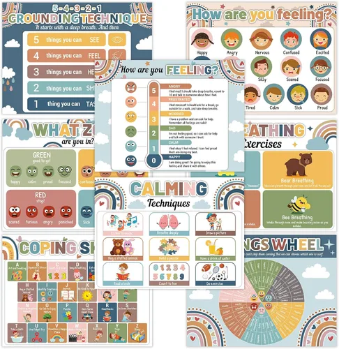 Juego de 8 manteles individuales para niños y niñas con diseño de esquina relajante, diseño bohemio, para salud mental, antideslizante, lavable,