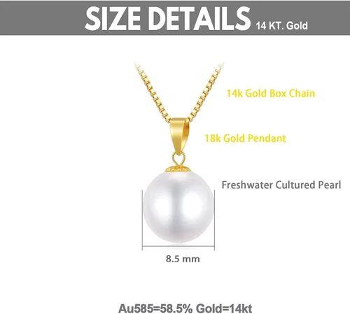 Miniatura 5 de 18k Gold Pearl Pendant with 14k Gold Box Chain Necklaces for Women Jewelry Gifts for MotherWife Christmas Present for Her 18 Inch 9 mm Freshwater