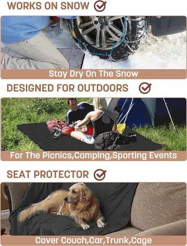 Miniatura 5 de Tirrinia Manta impermeable para exteriores con forro sherpa, resistente al viento, triple capa, cálida y cómoda, plegable para camping, estadio
