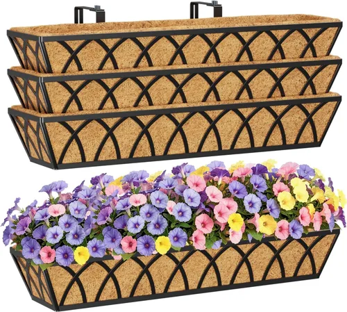 Miniatura 9 de HFHOME Paquete de 2 macetas de barandilla de 24 pulgadas, macetas de ventana resistentes, macetas ajustables para balcón para colgar barandillas