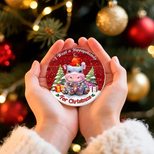 Miniatura 5 de Quiero un hipopótamo para adorno de Navidad, linda decoración de árbol de hipopótamo con luces, divertido para hombres y mujeres 2025