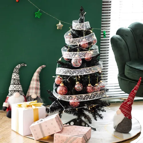 Miniatura 5 de Árbol de Navidad pequeño de 4 pies, árbol artificial mini de Navidad para decoración de Navidad y Halloween, árbol de Navidad artificial en negro