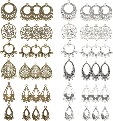 Miniatura 17 de SUNNYCLUE 1 caja de 64 piezas surtidas de lámparas de araña, estilo tibetano, bronce antiguo, atrapasueños, aretes, hallazgos, bucles, conectores