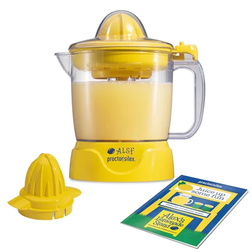 Proctor Silex Alex's Lemonade Stand Exprimidor eléctrico de cítricos, jarra grande de 34 onzas, activada a presión, para limones, limas y naranjas,