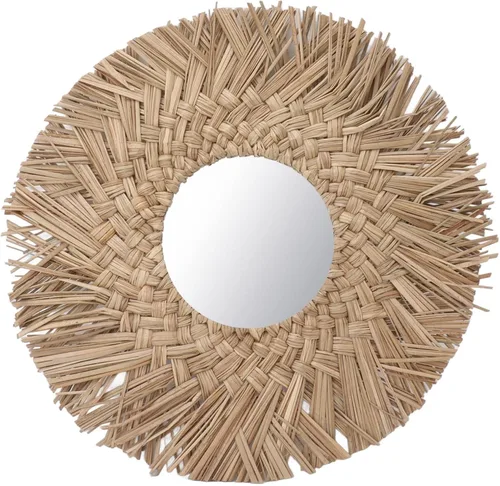 Pssopp Espejo de pared de tejido de paja, espejo de decoración de pared, imágenes HD, hermoso retro, fácil de colgar, decorativo para baño (natural)
