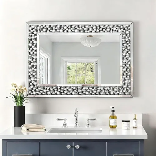 Miniatura 15 de KOHROS Crush Diamond Espejo de baño de 36 x 24 pulgadas, espejos de cristal para decoración de pared, espejo de pared rectangular para baño, entrada