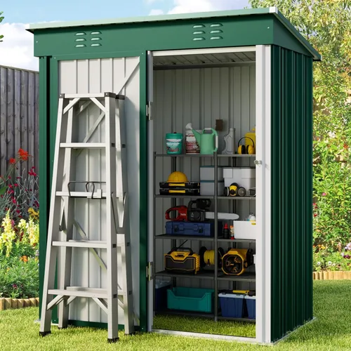 Miniatura 11 de Gizoon Cobertizo de almacenamiento para exteriores de 8 x 6 pies, cobertizo de jardín de metal galvanizado con puertas dobles con cerradura, Marrón