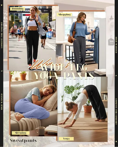 Miniatura 131 de Neer - Conjunto de 3 pantalones de yoga de pierna ancha para mujer - Pantalones deportivos cómodos, holgados, de cintura alta y casuales