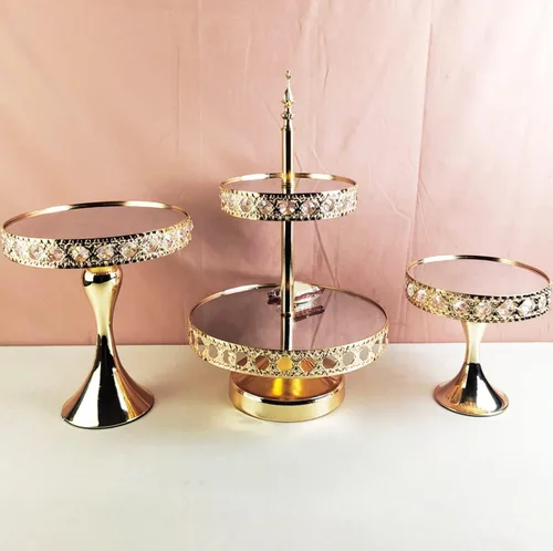 Miniatura 2 de Soporte redondo dorado de 8 pulgadas para tartas, soporte de pedestal de metal con cristales, plato de exhibición de quesos para bodas, fiestas