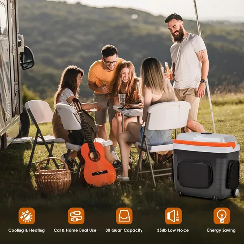 Miniatura 7 de Kikihuose Refrigerador de Coche de 12V 32 Qt (30L) Enfriador/Calentador Eléctrico con Bolsillos, Divisor de Paquete de Hielo, Tapa Extraíble