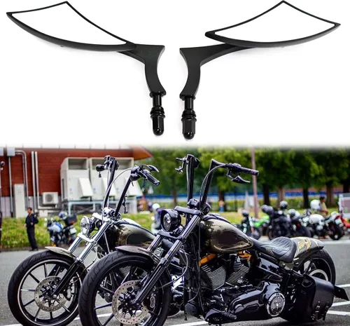 Miniatura 4 de Rich Choices Espejos Laterales Negros para Manillar de Motocicleta Espejos Retrovisores Tipo Hoja Compatible con Harley Road King Street Glide Scrub
