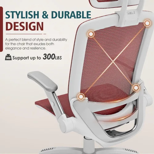 Miniatura 7 de GABRYLLY Silla de oficina ergonómica, silla de escritorio de casa de respaldo alto con reposacabezas, brazos abatibles, inclinación de 90-120°