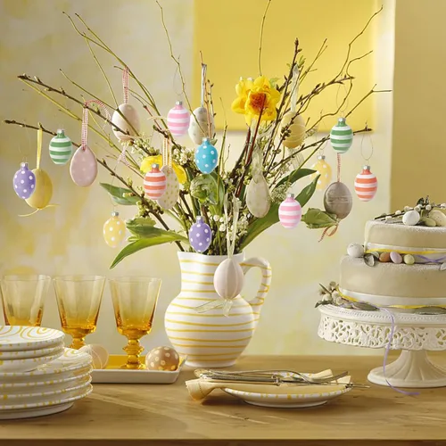 Miniatura 6 de 12 huevos colgantes de cristal para Pascua, huevos de Pascua de 1.8 pulgadas, adornos para colgar, rayas de puntos, decoración de Pascua, huevos