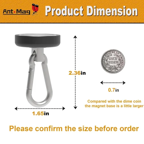 Miniatura 2 de Ant Mag Ganchos magnéticos de neodimio resistentes con mosquetón giratorio, capacidad de 140 libras, para colgar en interiores y exteriores