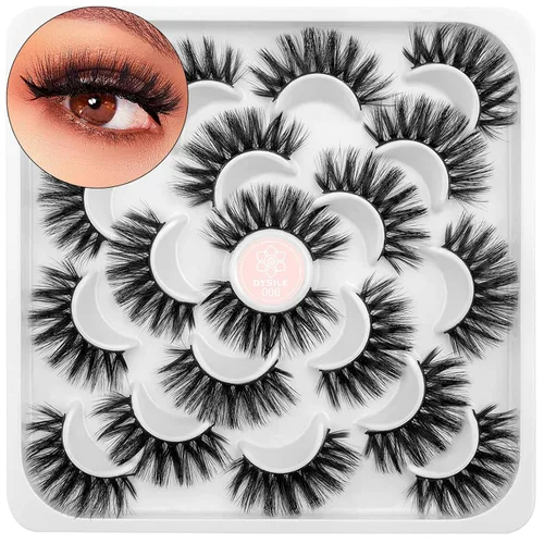 Miniatura 13 de DYSILK - 10 pares de pestañas de visón 6D, pestañas postizas dramáticas de volumen grueso pestañas postizas naturales suaves extensión maquillaje