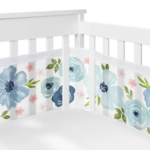 Sweet Jojo Designs + BreathableBaby - Juego de 2 piezas de forro de malla transpirable para cuna (rosa/azul bohemio floral) para niñas, bebés, bebés