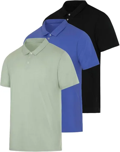 Miniatura 52 de Real Essentials Paquete de 3: Polo de manga corta de algodón para hombre, de secado rápido, transpirable, (disponible en tallas grandes y altas)