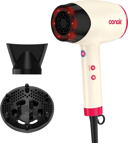 Conair InfinitiPRO - Secador de pelo infrarrojo con doble acondicionador iónico, incluye difusor y concentrador, secador de secado rápido para