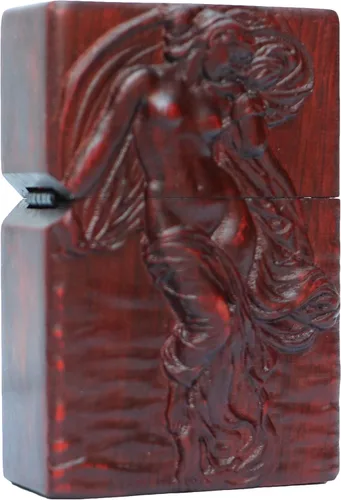 Miniatura 29 de Carcasa exterior de palisandro Huanghuali natural tallado para módulo Zippo (1000 brazos Avalokiteshvara de la diosa 3#)