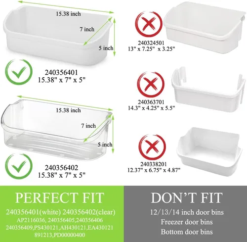 Miniatura 3 de 240356401 y 240323001 Contenedor de estante de puerta para refrigerador Frigidaire FFHS2622MSJ FRS6LR5EB2 FGHS2644KF2 FRS6R4EW2 FFSS2614QS6A