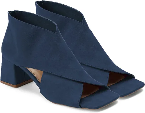 Miniatura 4 de LEHOOR Botines de tacón grueso para mujer, con puntera abierta, de gamuza, con corte lateral, puntera abierta, cuadrada, de 2 pulgadas, tacón medio