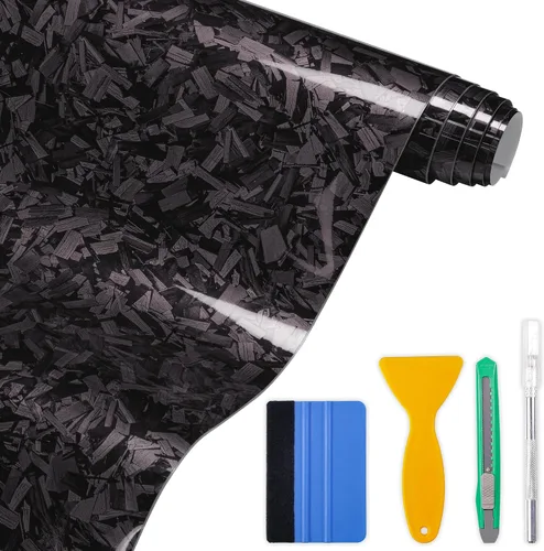 Lypumso Envoltura de vinilo de fibra de carbono forjada con 4 kits de herramientas, rollo de vinilo de alto brillo para automóvil, calcomanía de