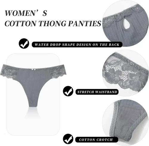 Miniatura 3 de LEVAO Tangas de algodón para mujer, tangas de algodón sexy con espalda en T, ropa interior cómoda, paquete múltiple S-XL