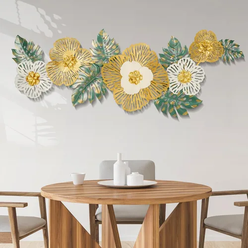 Babyieia Decoración de pared de metal con hoja de ginkgo 3D para sala de estar, esculturas modernas de pared de metal, decoración de pared de metal,