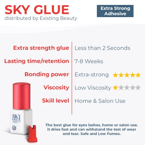 Miniatura 4 de Paquete de 2 pegamento de extensión de pestañas Sky Glue S+ para uso profesional, extensiones de pestañas extra fuertes, 6-7 semanas de retención