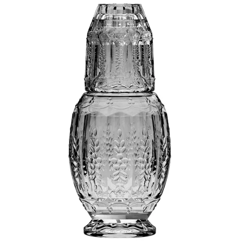 Elle Decor Jarra de agua vintage para mesita de noche con vaso de vidrio – Elegante jarra y taza de bebida a juego que sirve como tapa (Gris)