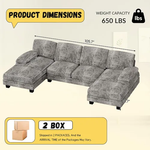 Miniatura 2 de JUMMICO Sofás Seccionales para Sala de Estar, Sofá en Forma de U con Tela de Chenilla, Sofá Moderno de 4 Asientos con Almohadas Removibles para Gris