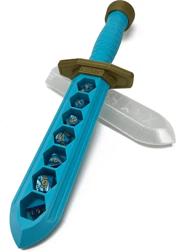 Miniatura 3 de MunnyGrubbers - Soporte para dados de daga de espada - (Juego de 7 dados D20 aleatorios incluidos) - Almacenamiento de dados poliédricos Mármol