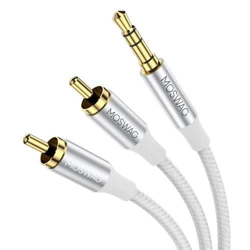 Miniatura 9 de MOSWAG Cable RCA, adaptador de audio estéreo macho de 0.138 in a 2RCA macho, doble blindado, chapado en oro, cable coaxial trenzado de nailon AUX