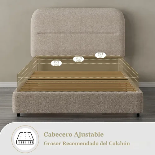 Miniatura 7 de HOMBCK Marco de Cama Boucle Tamaño Twin, Marco de Cama Tapizado con Cabecero, Marcos de Cama Twin para Niños, Pie de Cama Engrosado/Esquinas