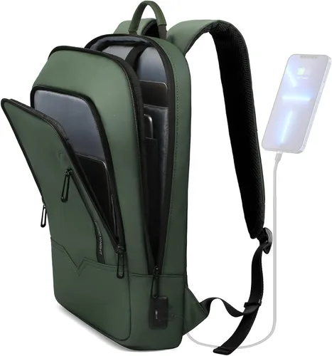 Miniatura 13 de Mochila hk para Hombre de Negocios, Mochila Delgada con Cargador USB, Mochila para Computadora, Ligera, Antirrobo, para Viaje, Negro, 15,6 pulg.