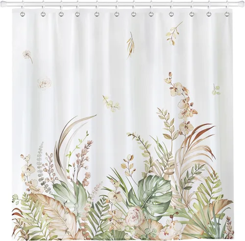 Miniatura 9 de Juego de cortinas de ducha de ramas de pájaro retro, cortinas de ducha de tela de poliéster impermeable con 12 ganchos para decoración del hogar, 72