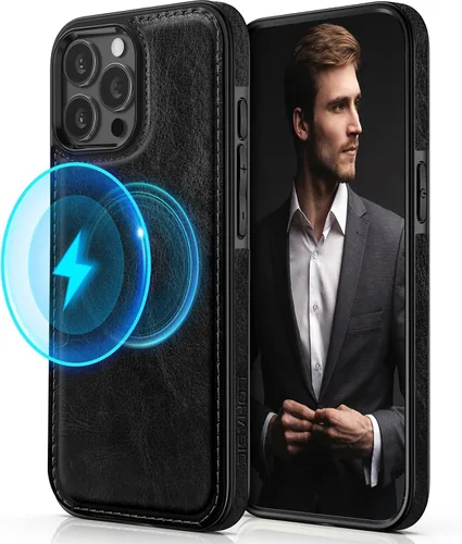 Miniatura 11 de LOHASIC Funda diseñada para iPhone 14 Pro, elegante cubierta trasera magnética de cuero de negocios, a prueba de golpes, compatible con fundas Negro