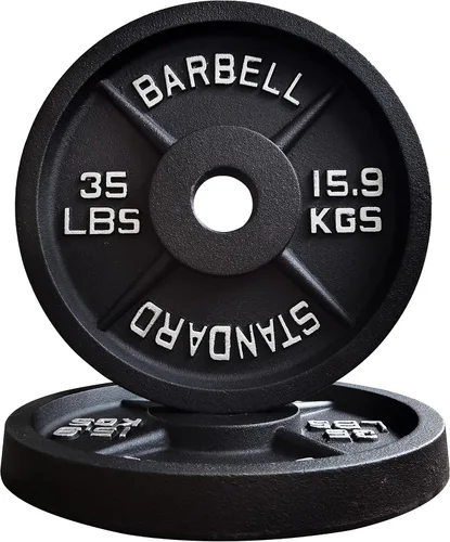 Miniatura 10 de Signature Fitness Olympic - Placa de pesas de hierro fundido de 2 pulgadas para entrenamiento de fuerza y levantamiento de pesas, varios tamaños