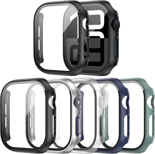 Miniatura 15 de Paquete de 14 fundas para Apple Watch Series 3 2 1 de 38 mm con protector de pantalla de vidrio templado, funda protectora totalmente rígida